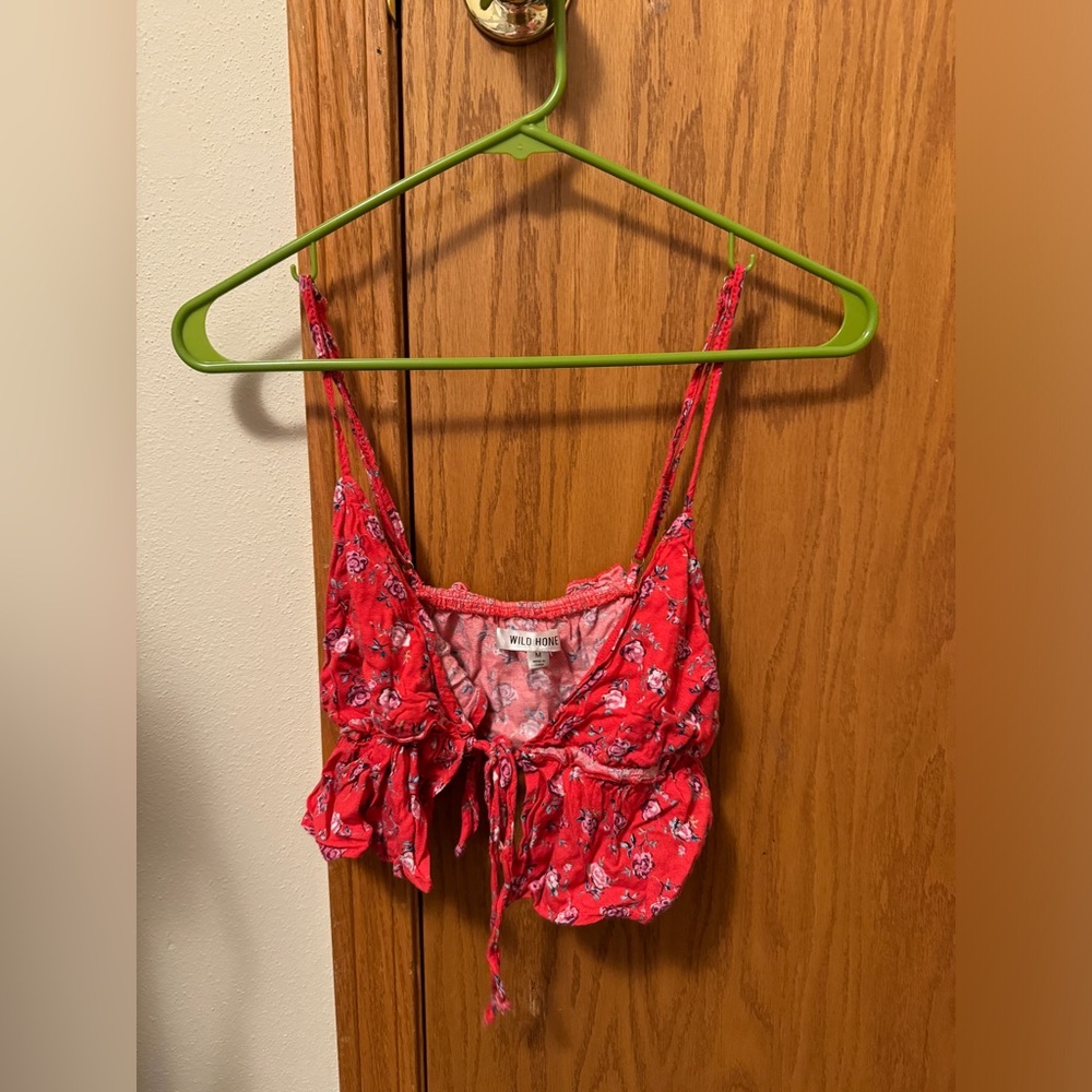 red floral tie tank top